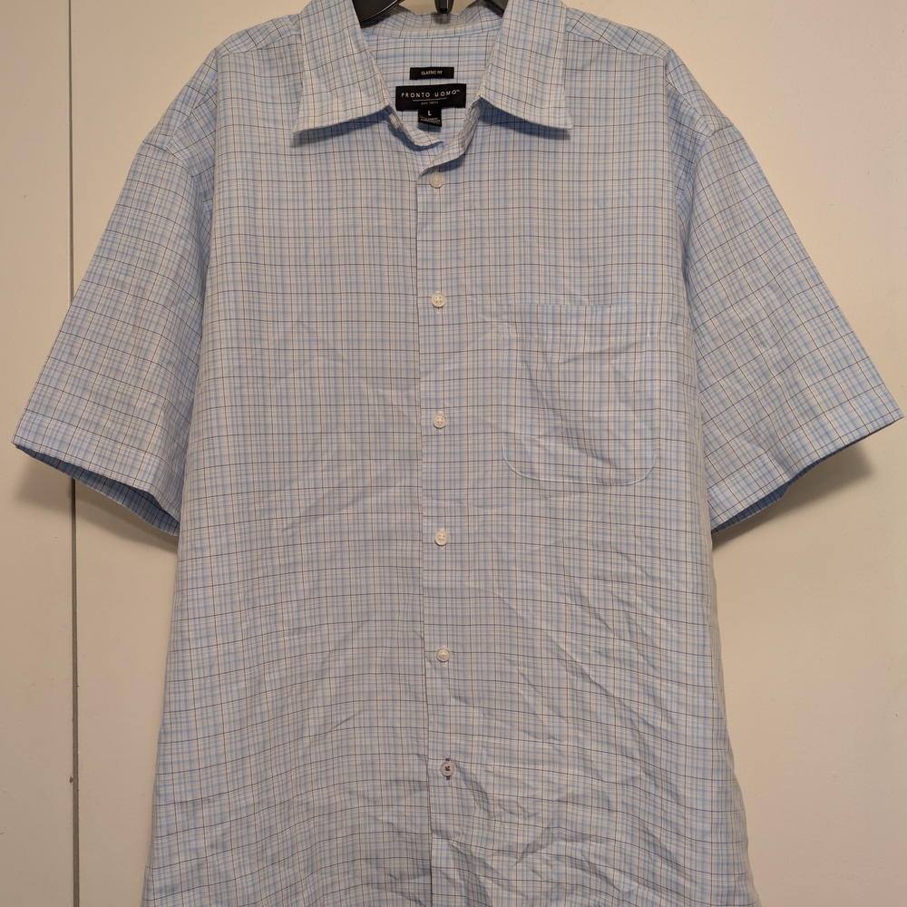PRONTO UOMO Men's Blue Plaid Shirt Sz L